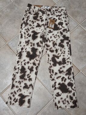 Kensie The Ella High Rise Straight Jeans - Brown & Cream Cow Print